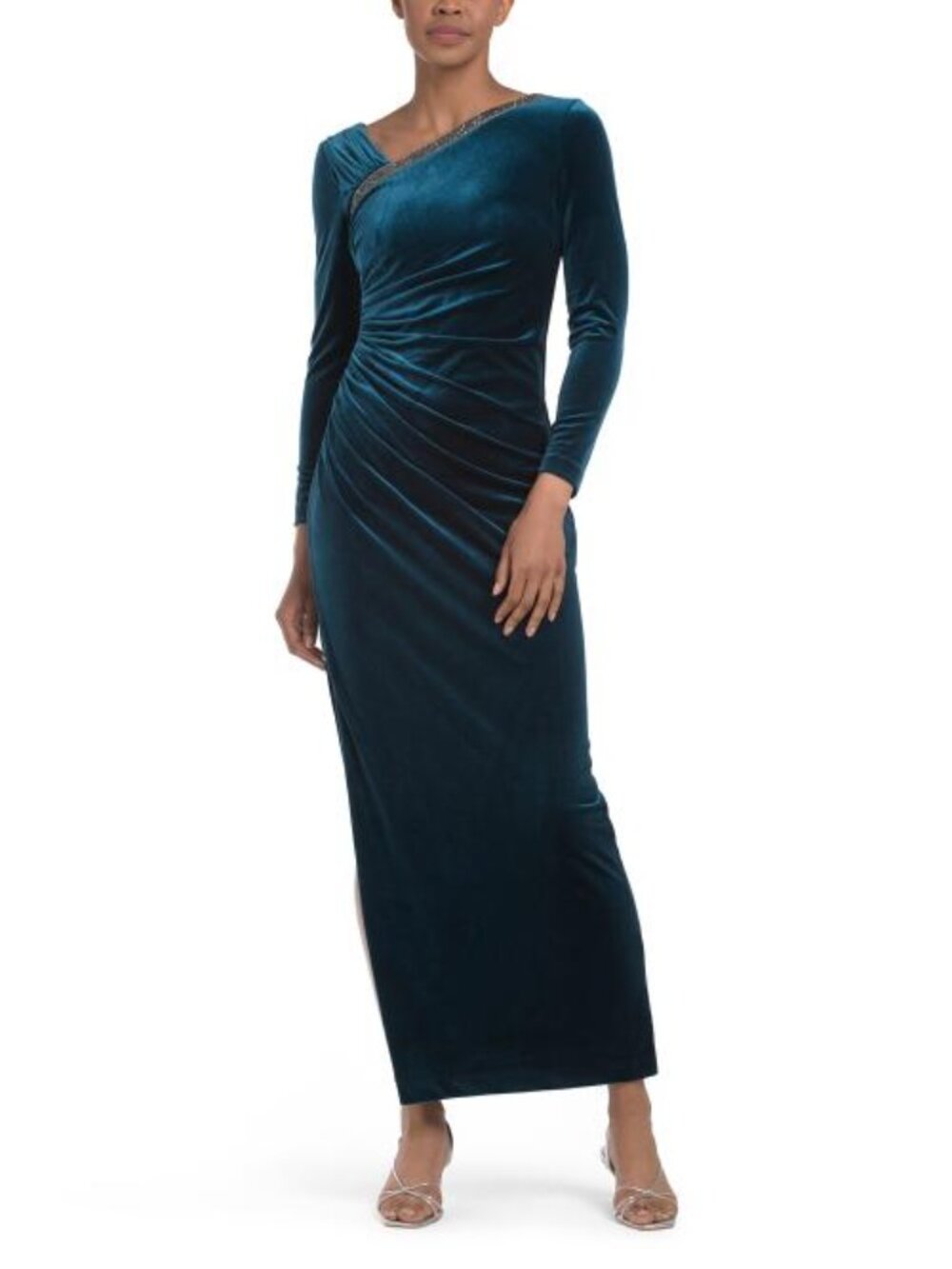 ADRIANNA PAPELL Long Sleeve Velvet Gown